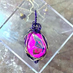 Metallic Pink Butterfly Pendant Necklace
